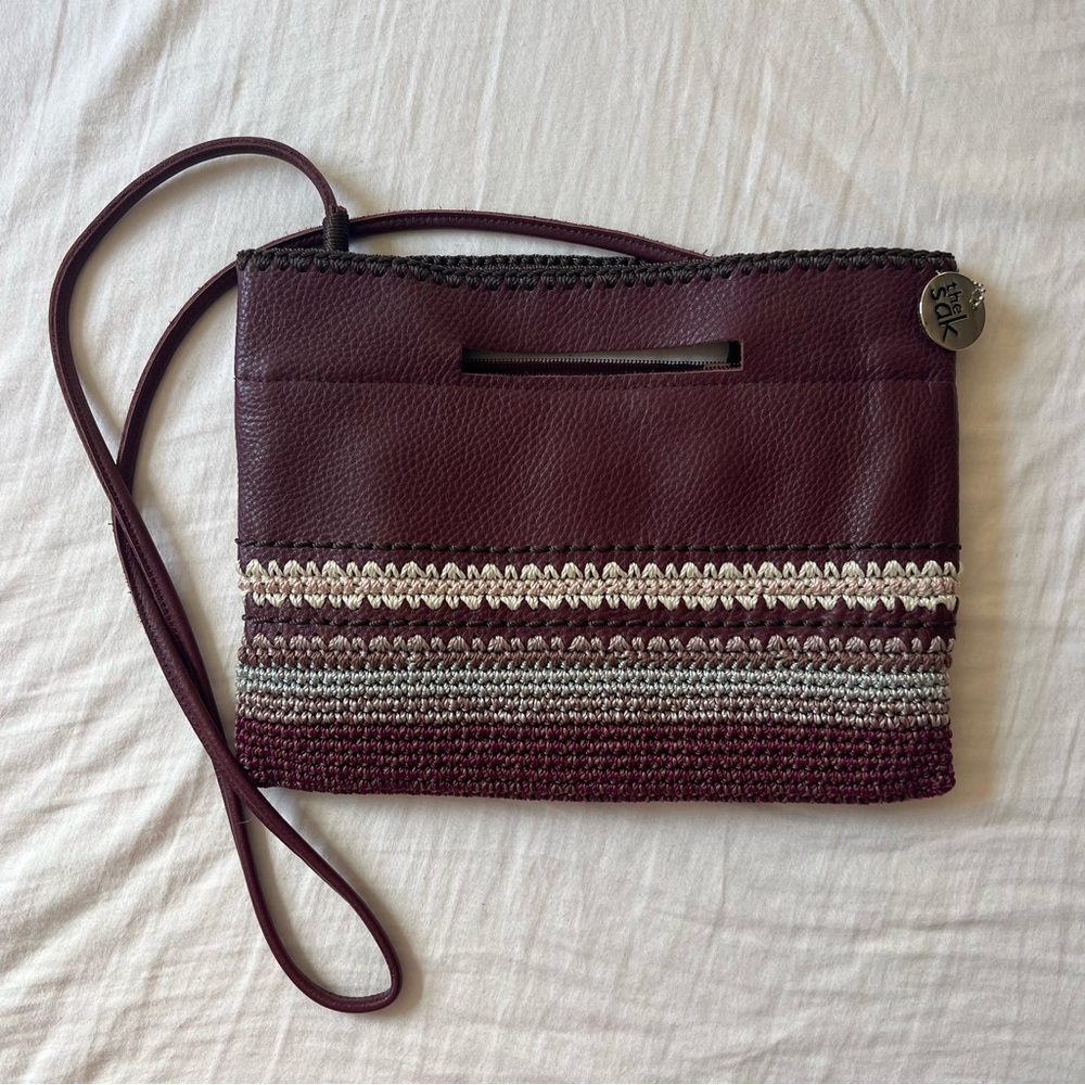 The Sak Back to Bali Genuine Leather Convertible Crossbody burgundy and cream
